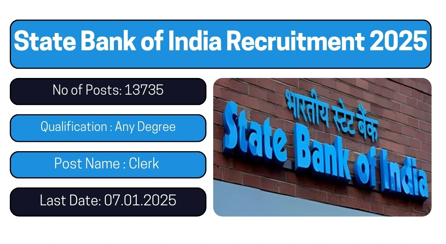 SBI Recruitment 2024 13735 Clerk Posts; Apply Here!