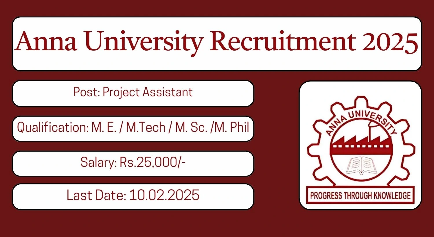 Anna University Recruitment 2025 01 Project Assistant Posts; Apply Here!