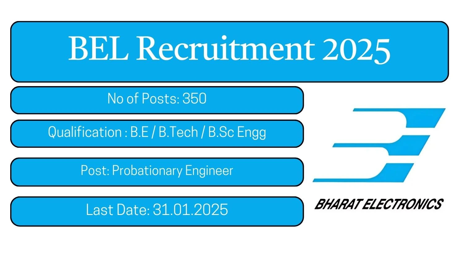 BEL Recruitment 2025 350 Probationary Engineer Posts; Apply Here!