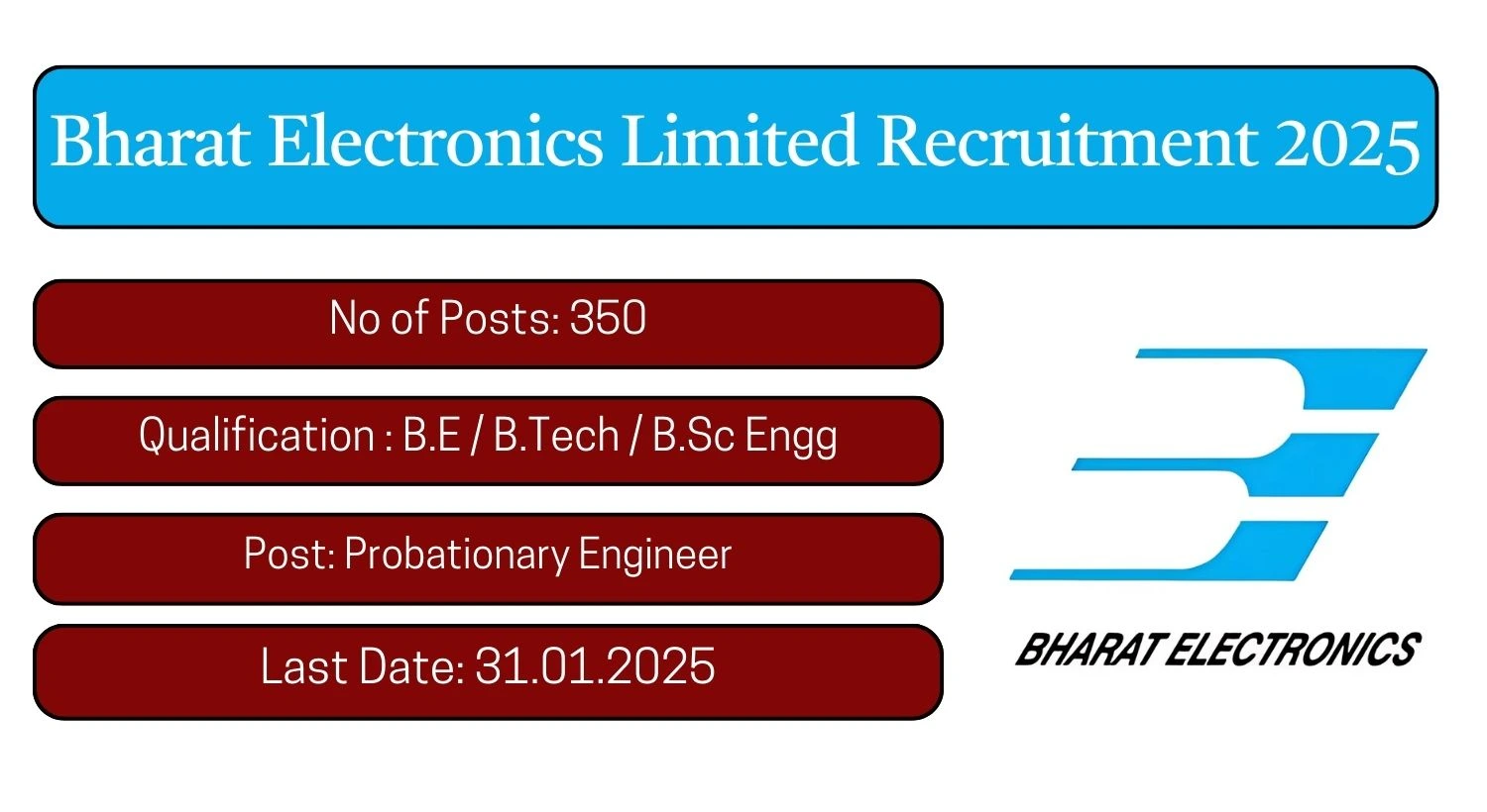 BEL Recruitment 2024 350 Probationary Engineer Posts; Apply Here!