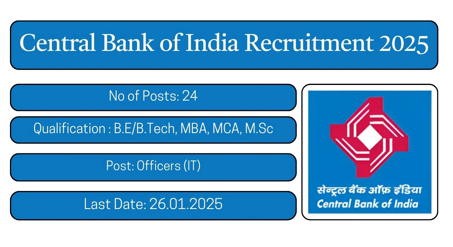 Central Bank of India Recruitment 2024 24 Officers (IT) Posts; Apply Here!