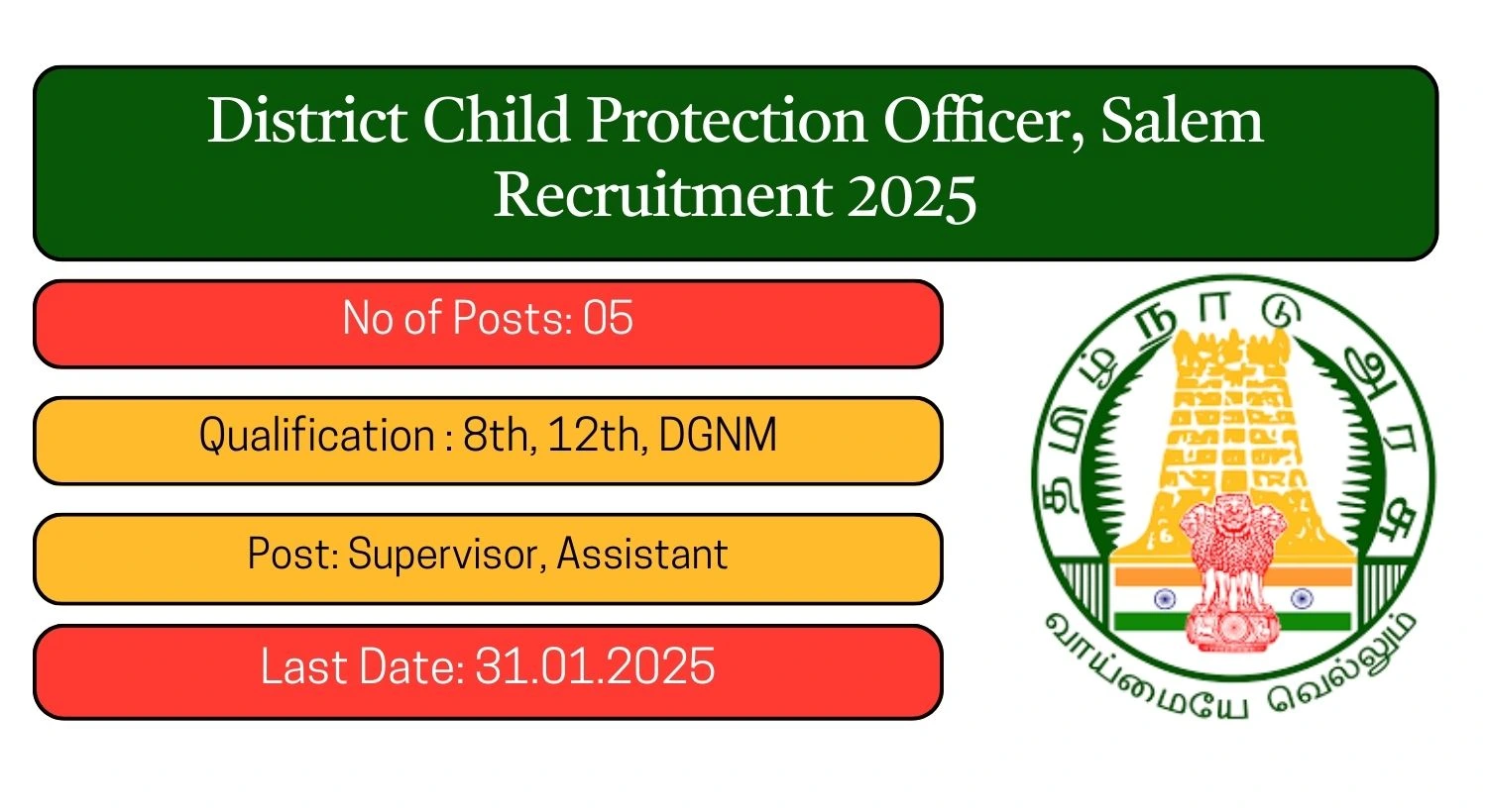 Salem DCPU Recruitment 2024 05 Supervisor Posts; Apply Here!