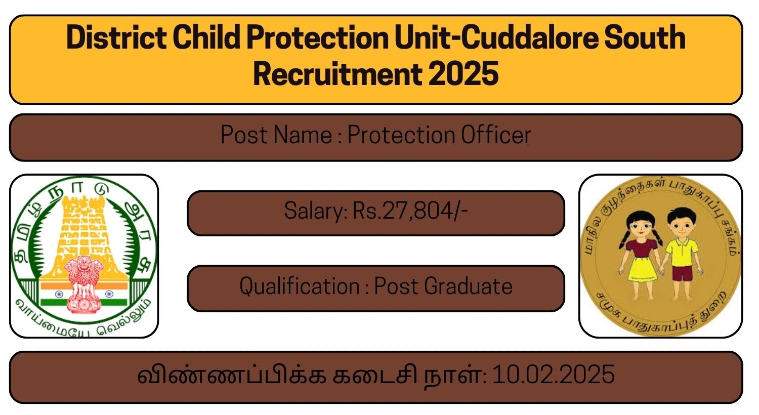 Cuddalore DCPU Recruitment 2025 03 Protection Officer Posts; Apply Here!