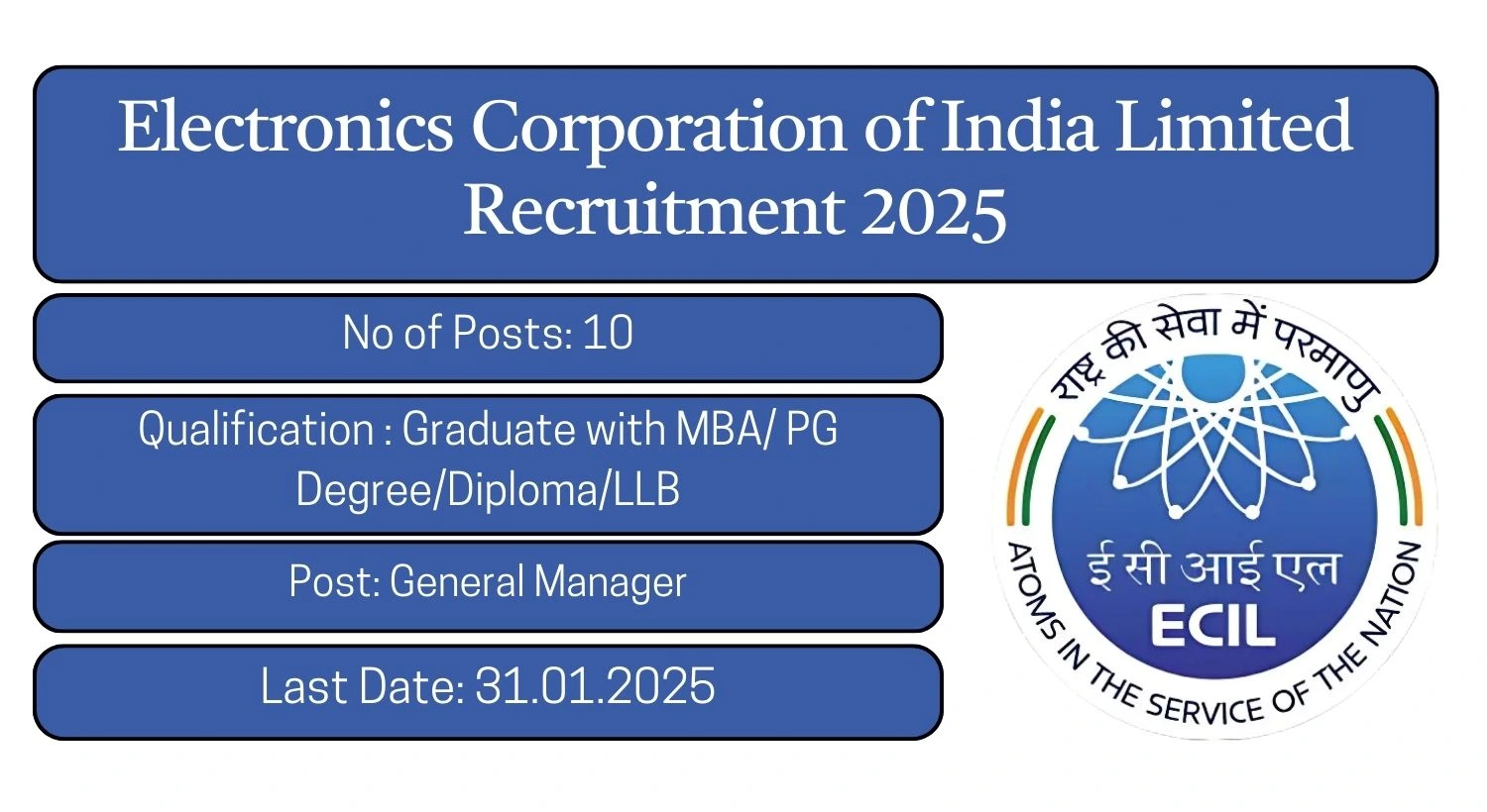 ECIL Recruitment 2025 10 General Manager Posts; Apply Here!