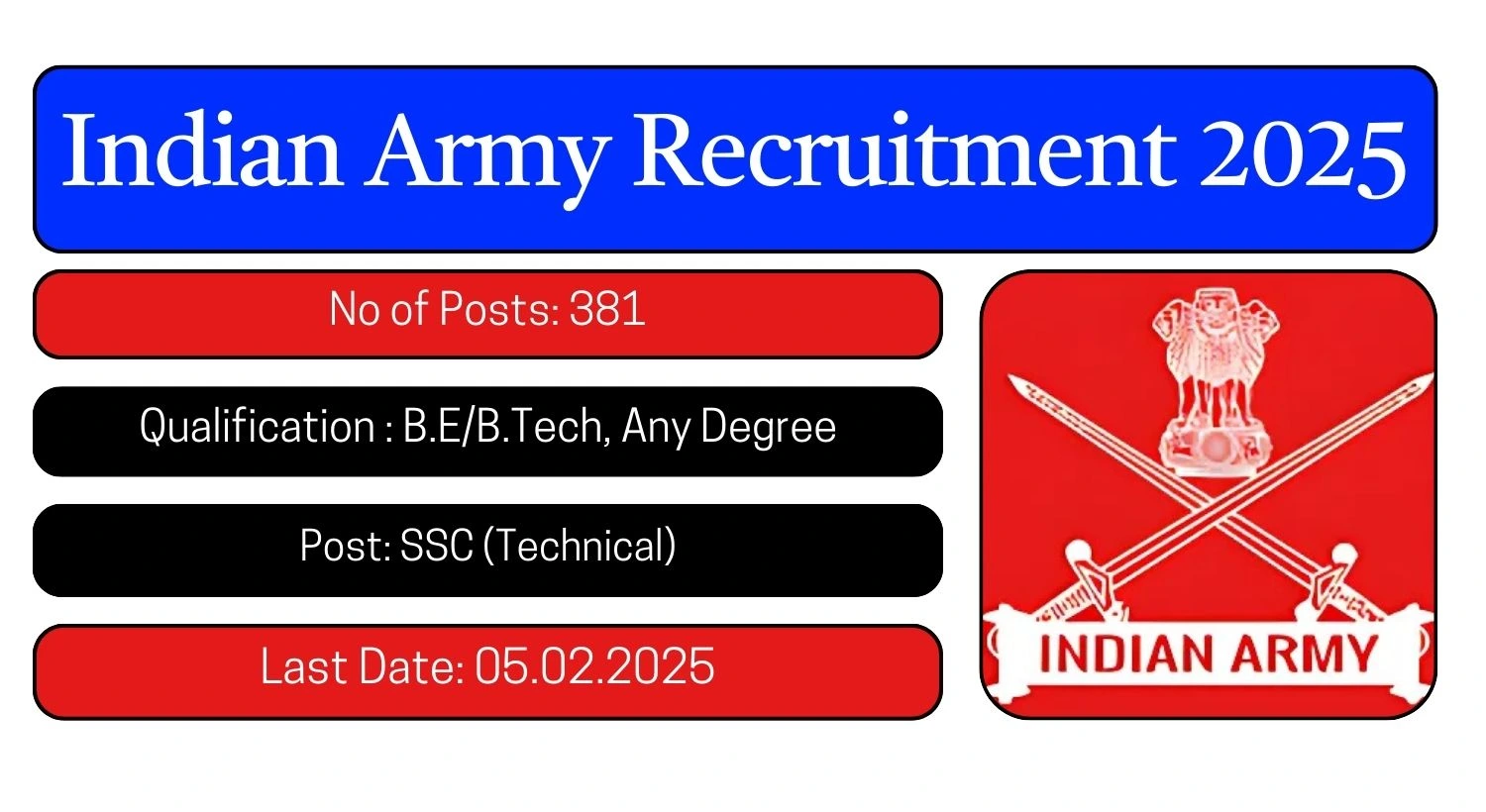 Indian Army Recruitment 2025 381 SSC (Technical) Posts; Apply Here!