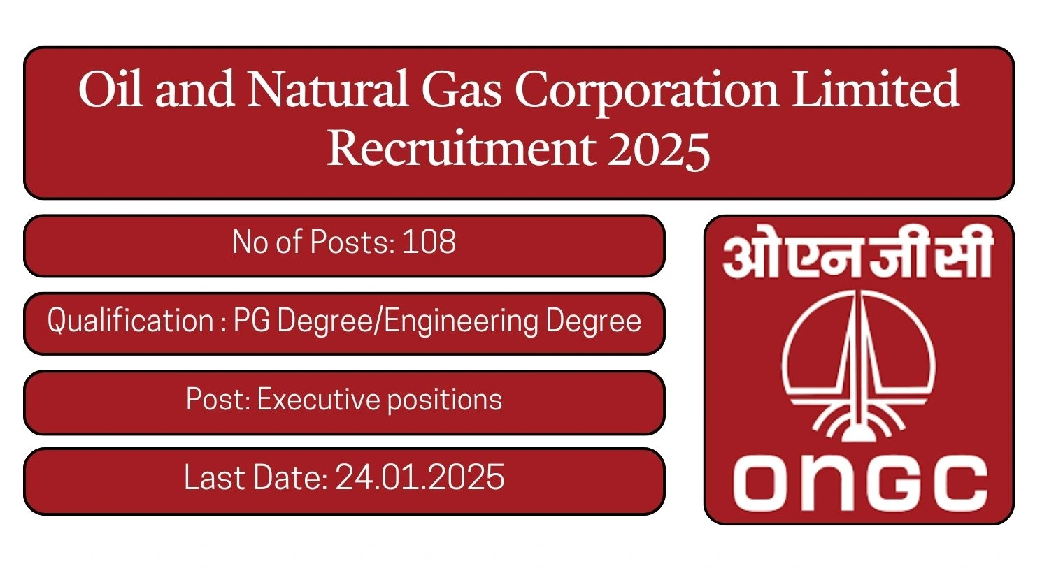 ONGC Recruitment 2025 108 Executive Posts; Apply Here!