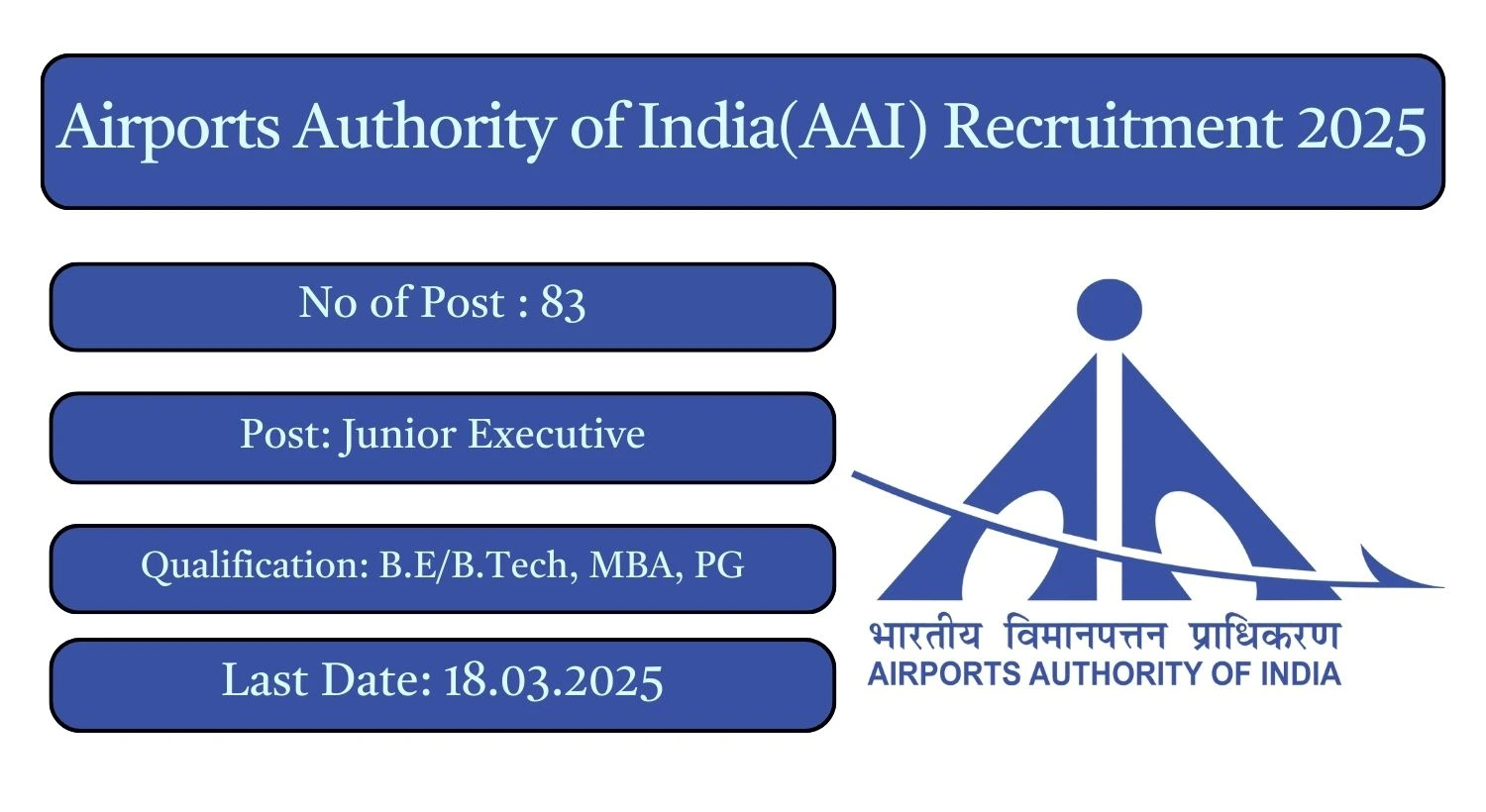 AAI Recruitment 2025 83 Junior Executive Posts; Apply Here!