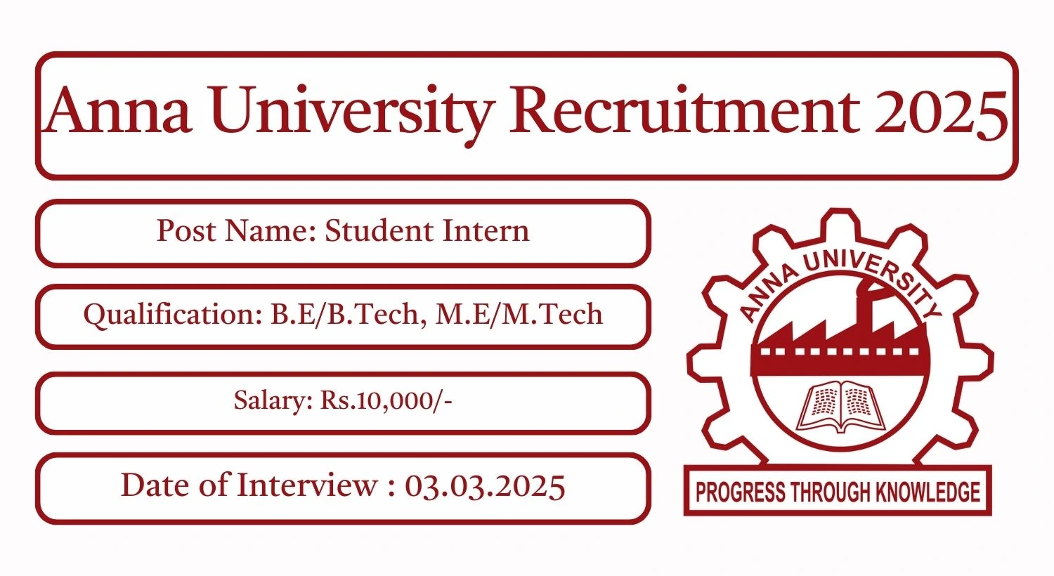 Anna University Recruitment 2025 10 Student Intern Posts; Apply Here!