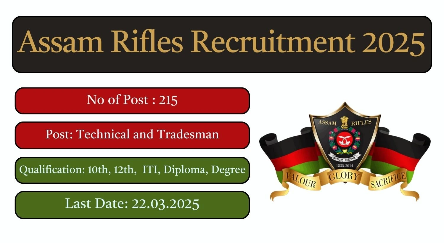 Assam Rifles Recruitment 2025 215 Technical and Tradesman Posts; Apply Here!