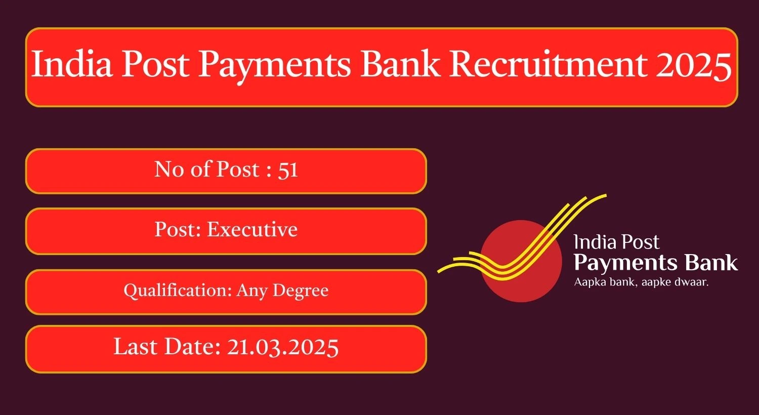 IPPB Recruitment 2025 51 Circle Based Executive Posts; Apply Here!