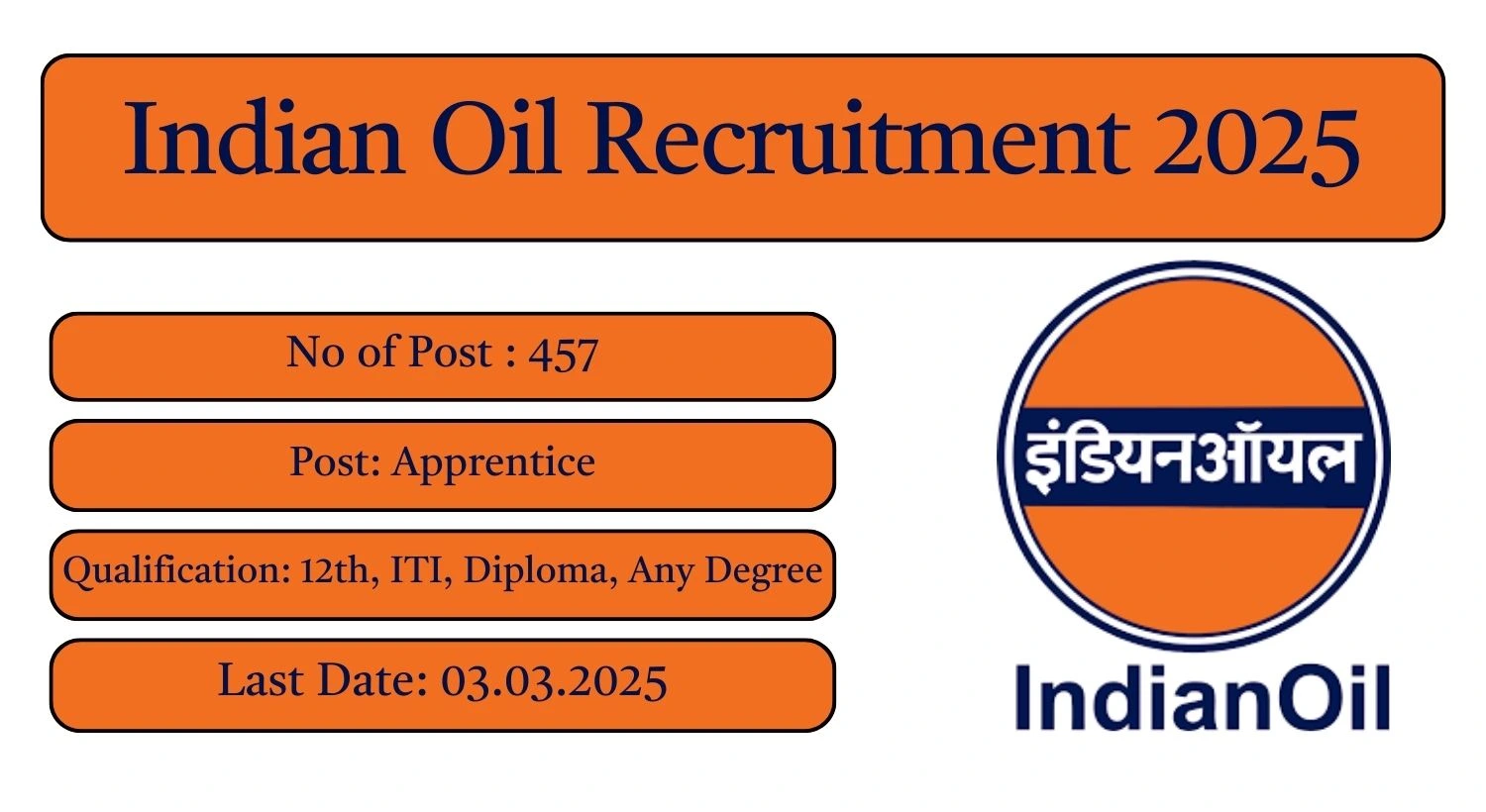 IOCL Recruitment 2025 457 Apprentice Posts; Apply Here!