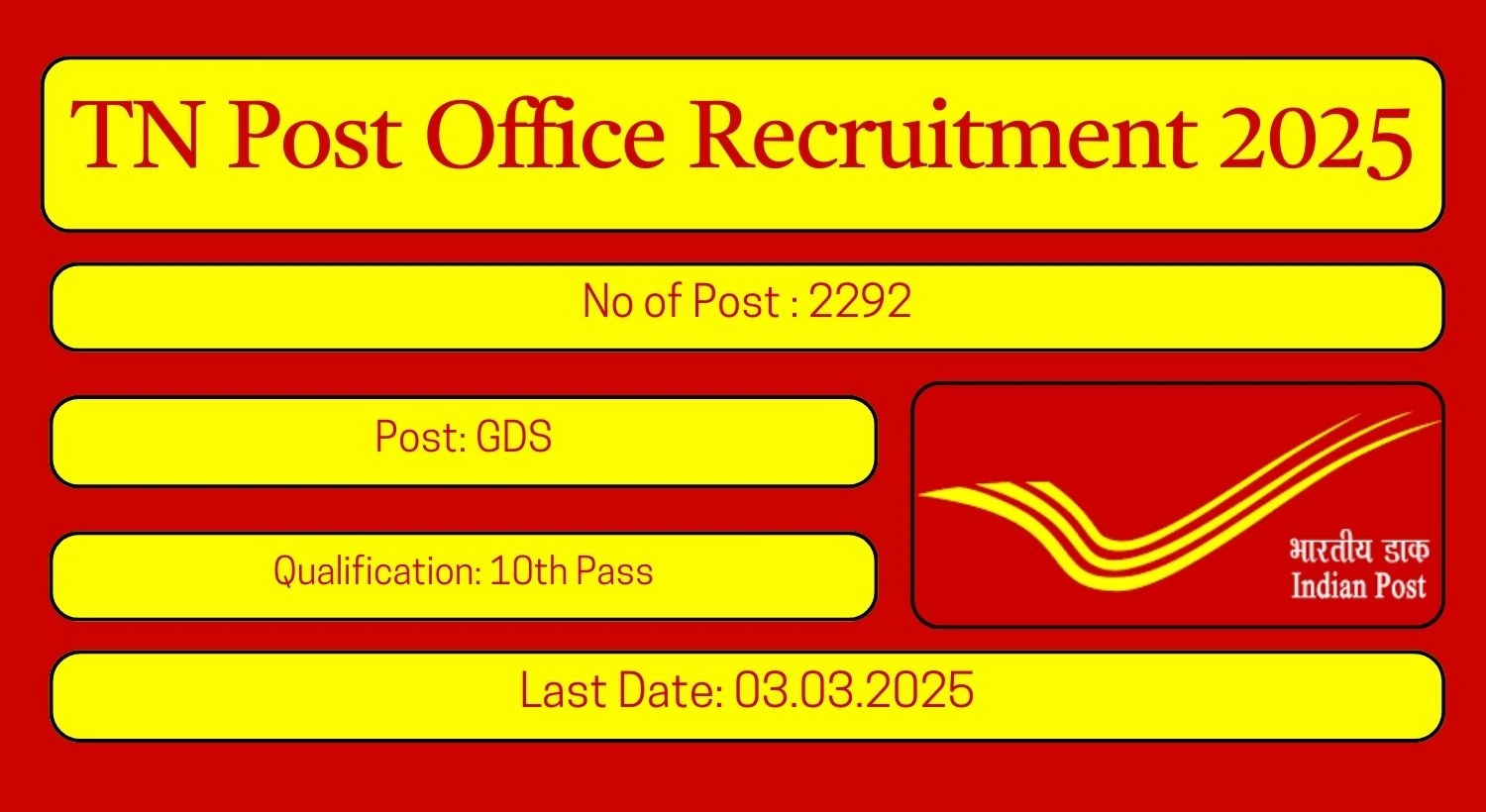 TN Post Office Recruitment 2025 2292 Gramin Dak Sevak (GDS) Posts; Apply Here!