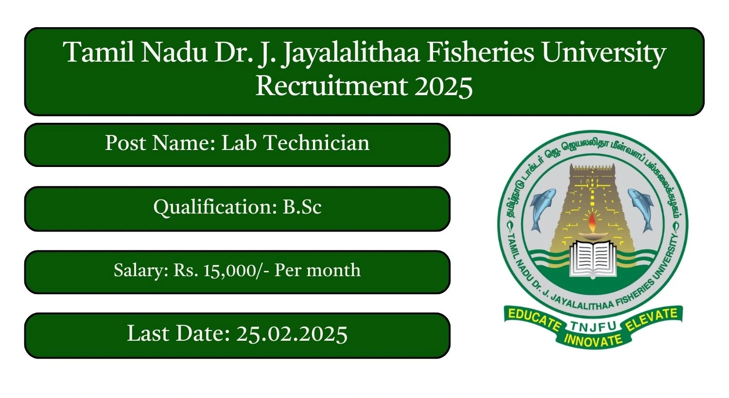 TNJFU Recruitment 2025 01 Lab Technician Posts; Apply Here!