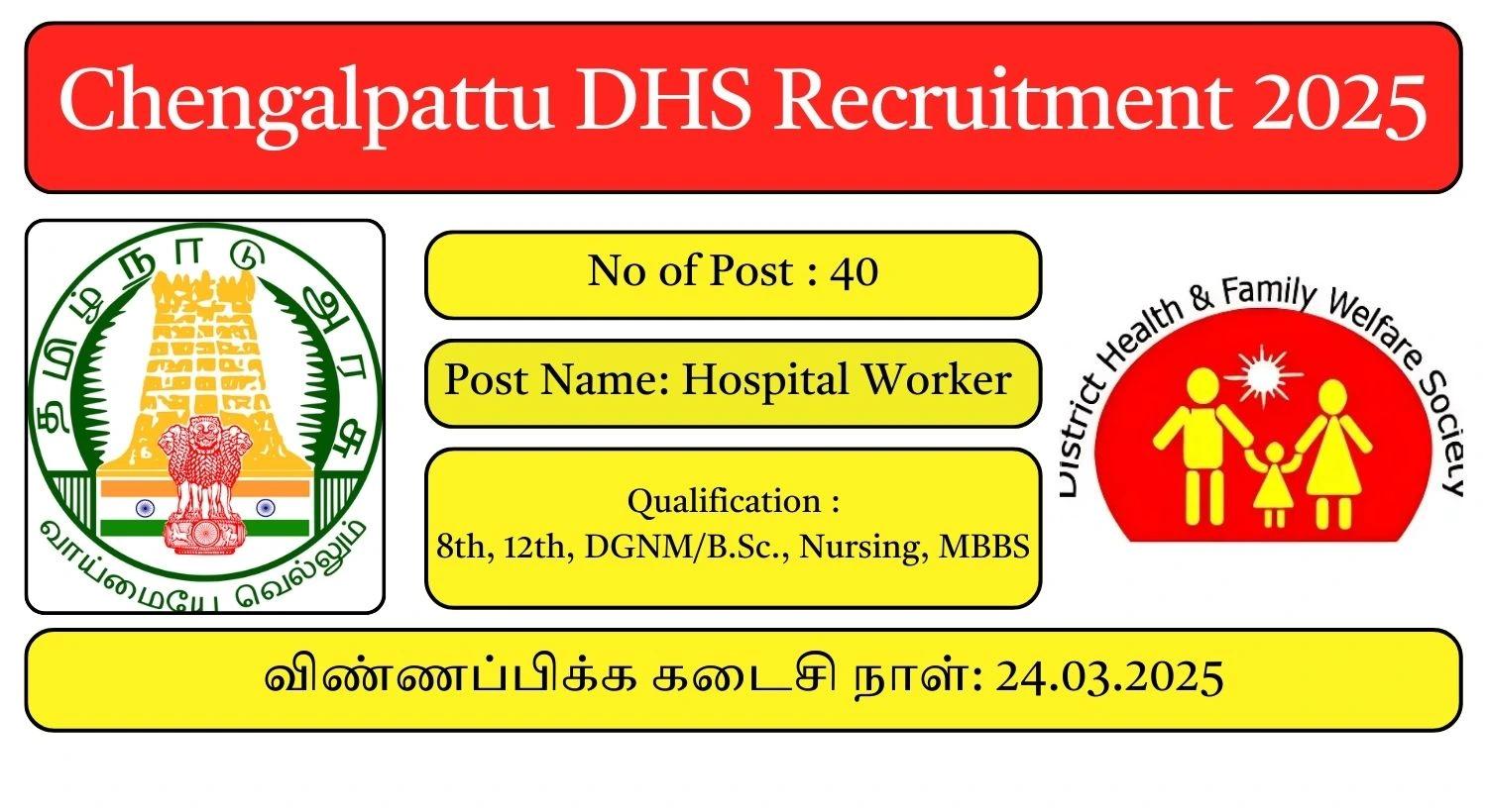 Chengalpattu DHS Recruitment 2025 40 Hospital Worker Posts; Apply Here!