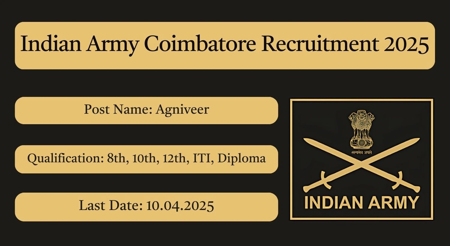 Indian Army Coimbatore Recruitment 2025 Agniveer Posts; Apply Here!