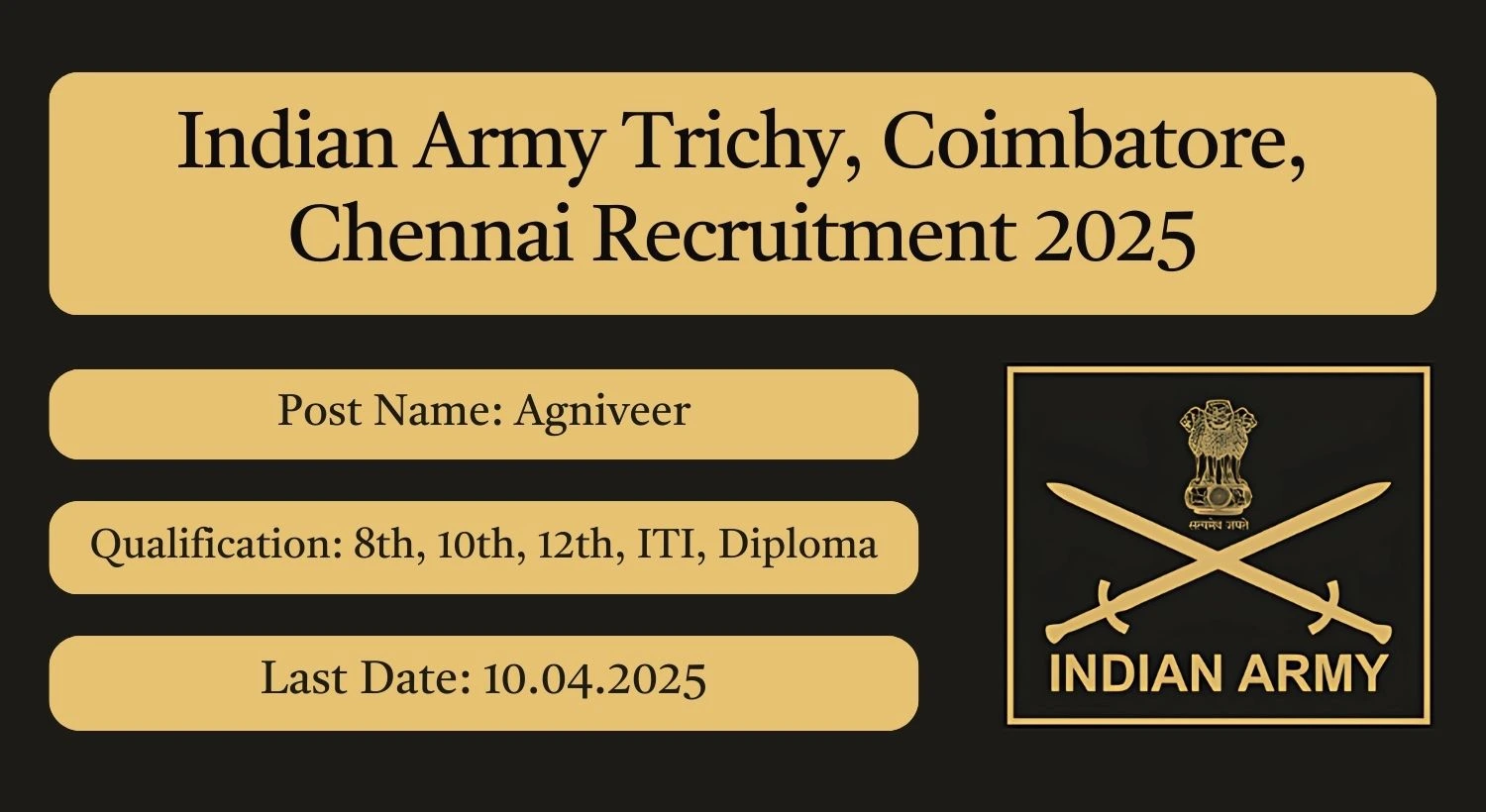 Indian Army Trichy, Coimbatore, Chennai Recruitment 2025 Agniveer Posts; Apply Here!