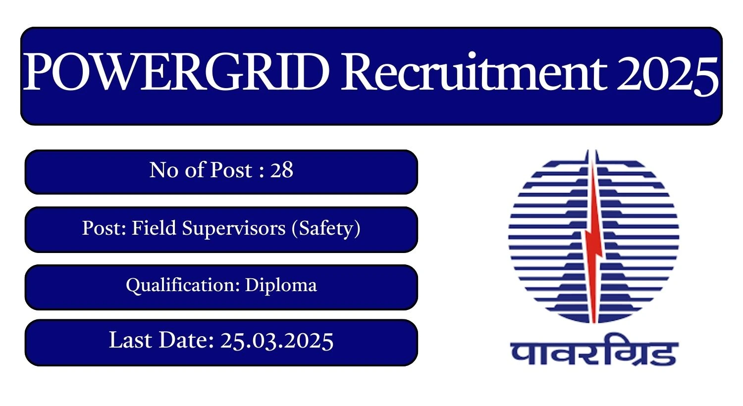 POWERGRID Recruitment 2025 28 Field Supervisors (Safety) Posts; Apply Here!