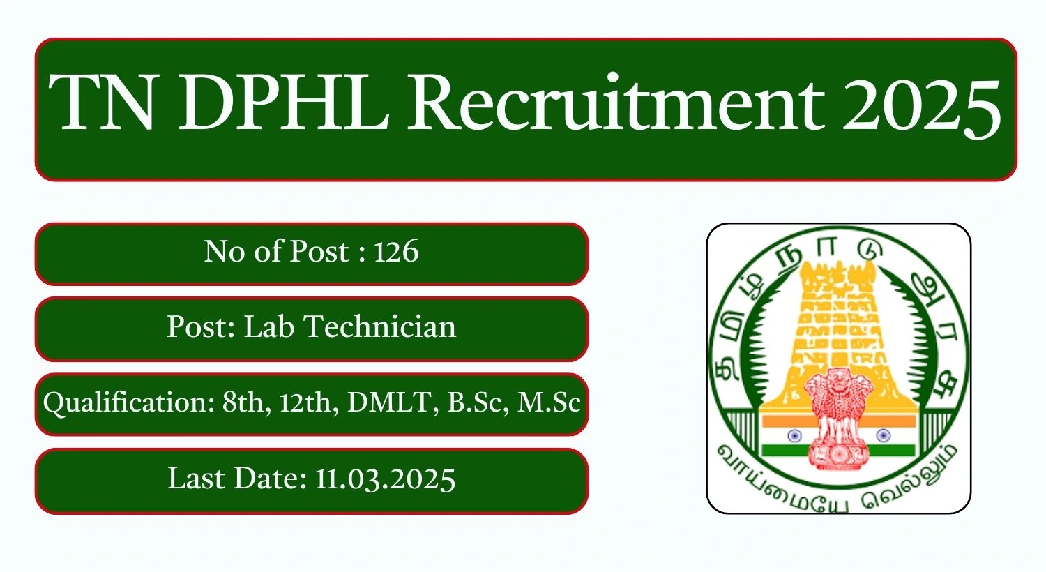 TN DPHL Recruitment 2025 126 Lab Technician Posts; Apply Here!